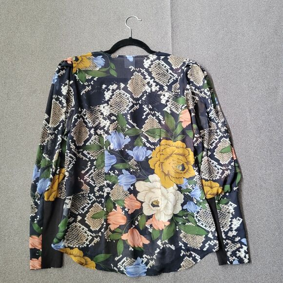 Cabi S Navy Snake Charmer Floral Reptile Print Long Sleeve Buttoned Blouse 693 - Picture 2 of 10